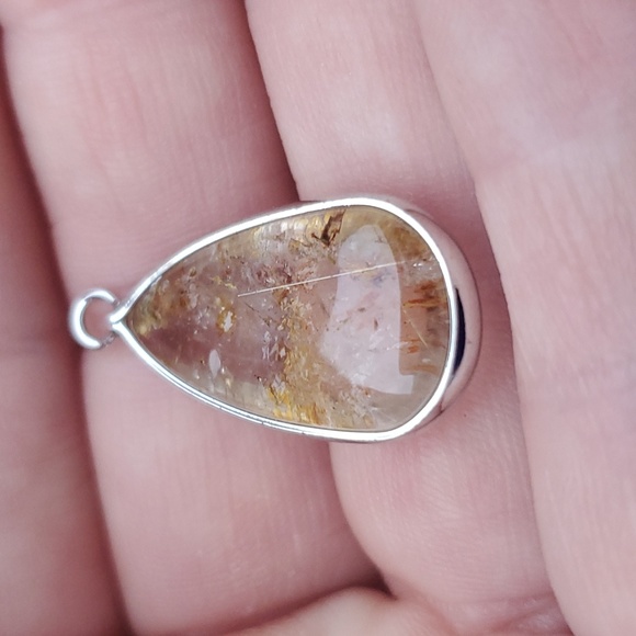 New Natural Rutilated Quartz Teardrop Silver Pendant. - Picture 8 of 16